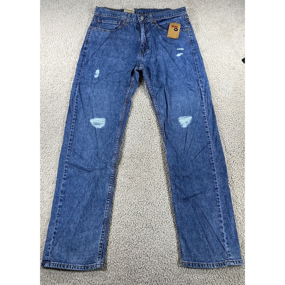 Levis 505 Jeans Mens 34x32 FLEX Stretch Ease‎ Comfy Distressed Straight Blue NWT